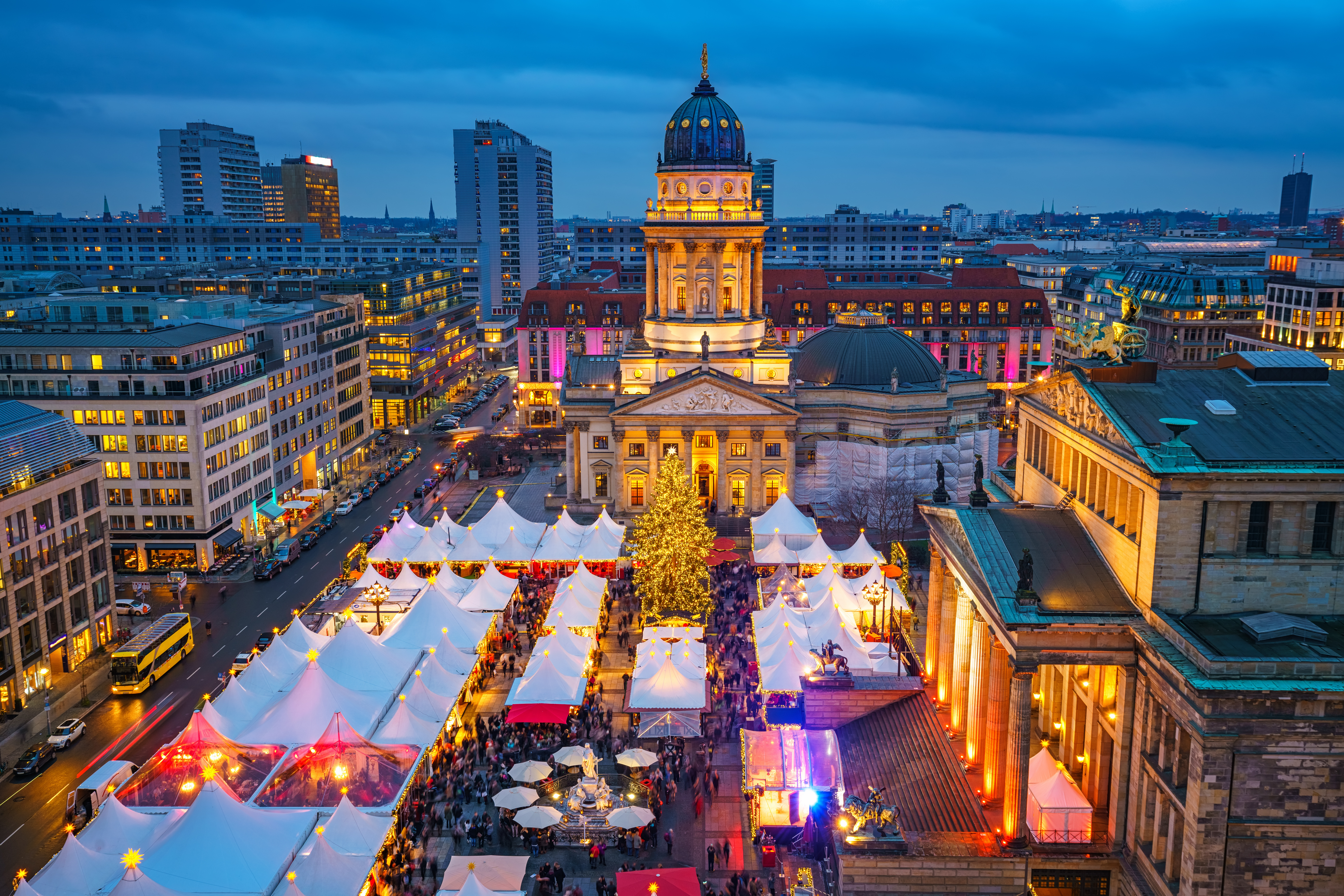 View from above of the Berlin Christmas Market at nightime