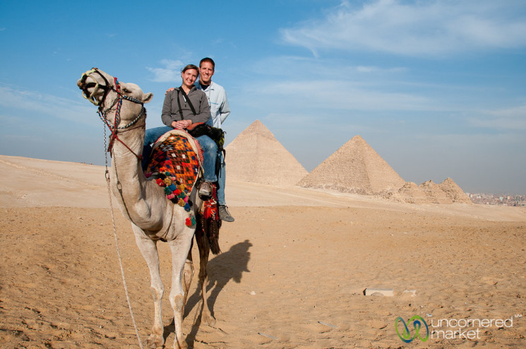 Audrey and Dan on Camel at Giza Pyramids