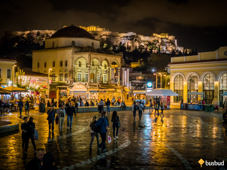 Monastiraki at night in Athens, Greece during TBEX 2014