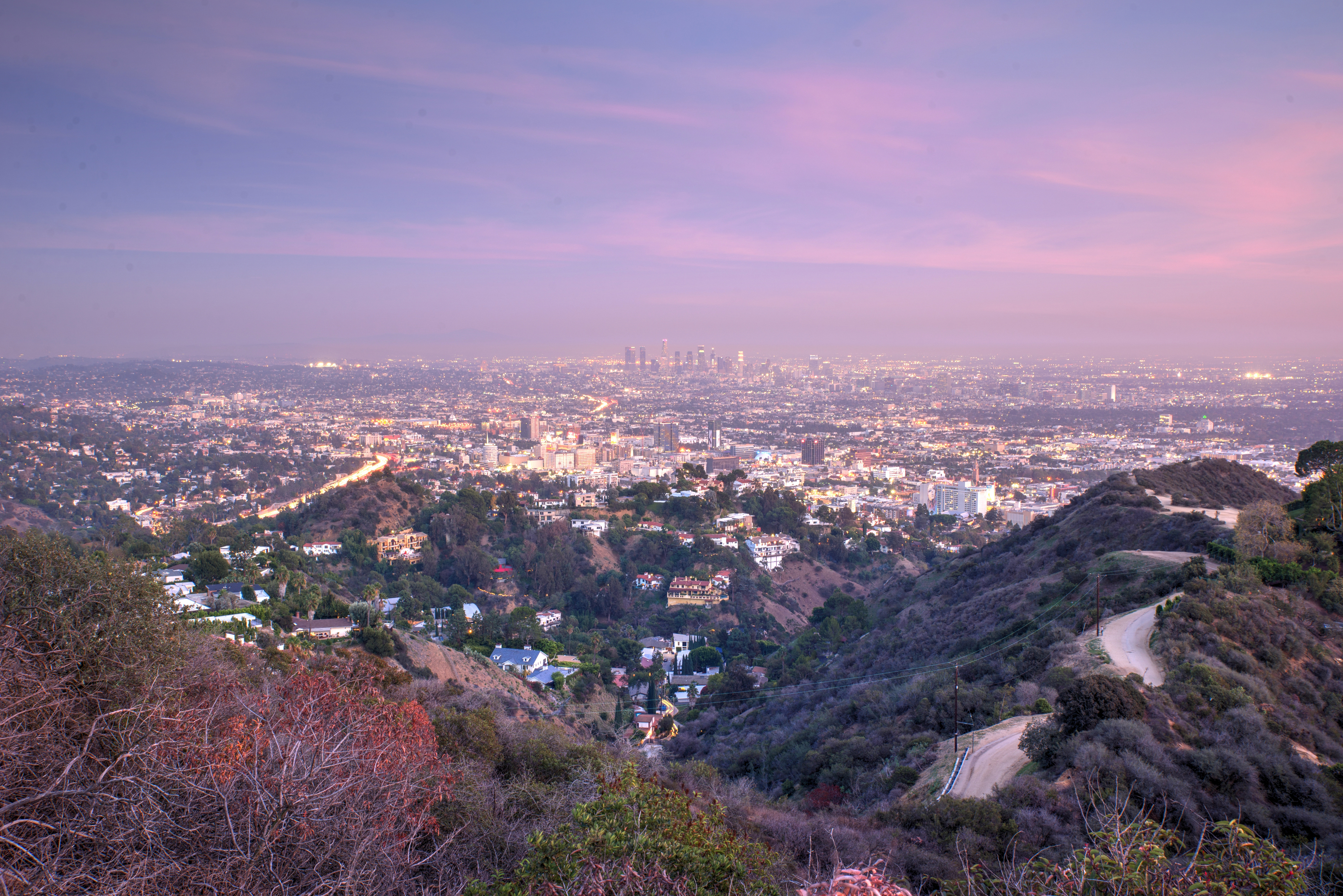 Aerial view of Los angeles city from Runyon Canyon park