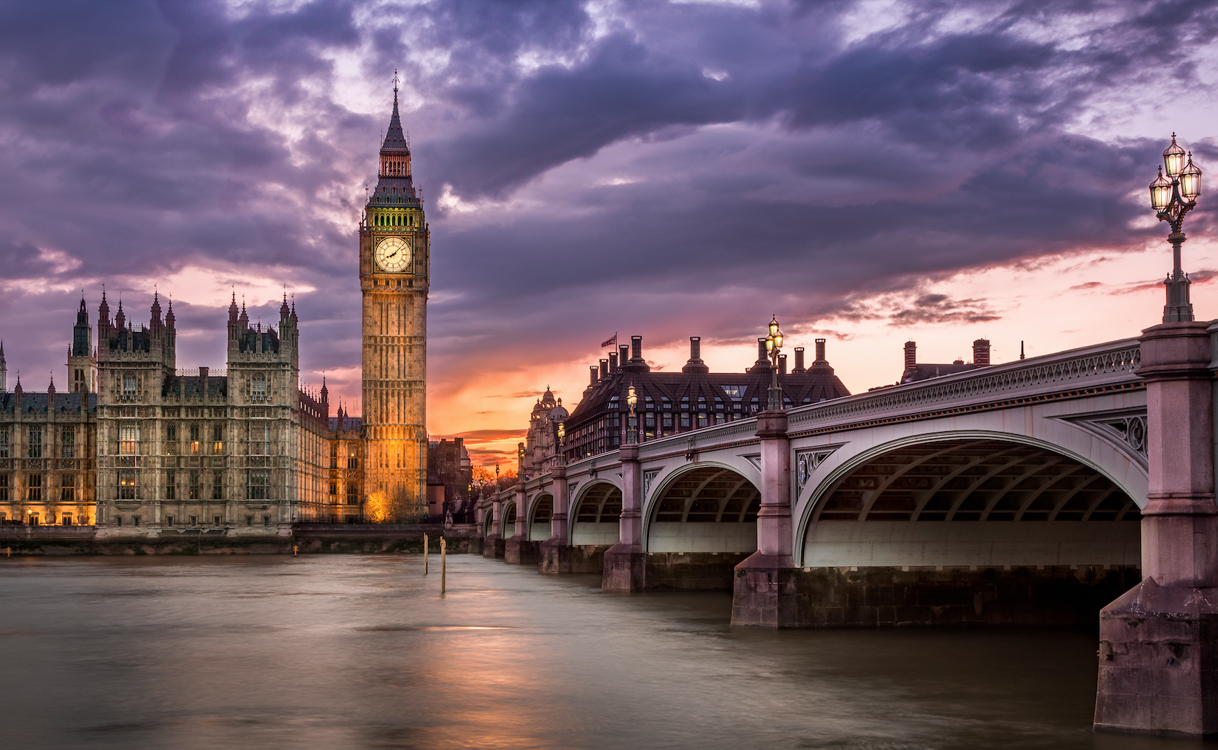 View of London's Big Ben at sunset.