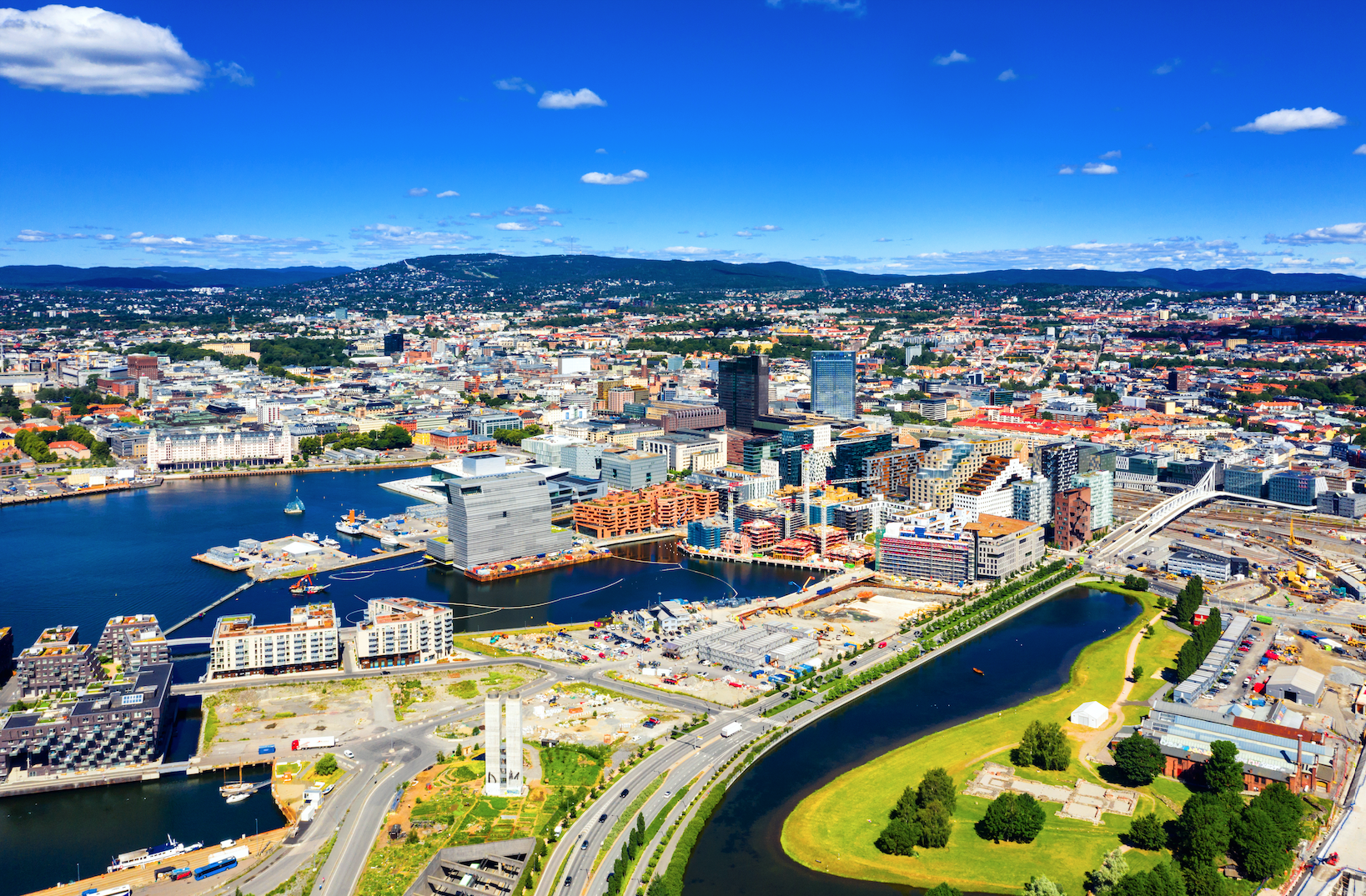 Aerial view of sunny Oslo.