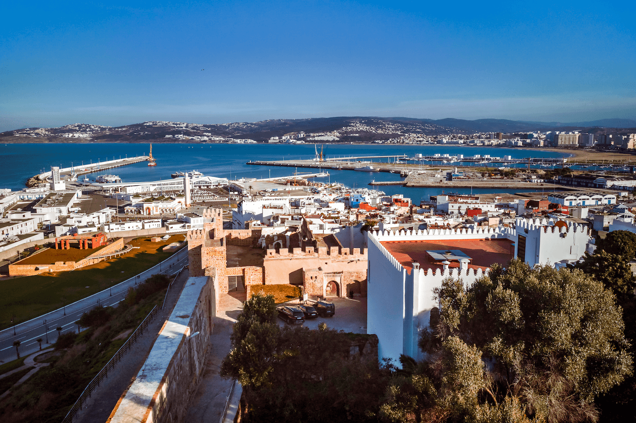 Aerial view of the old medina and the port of Tangier, Morocco